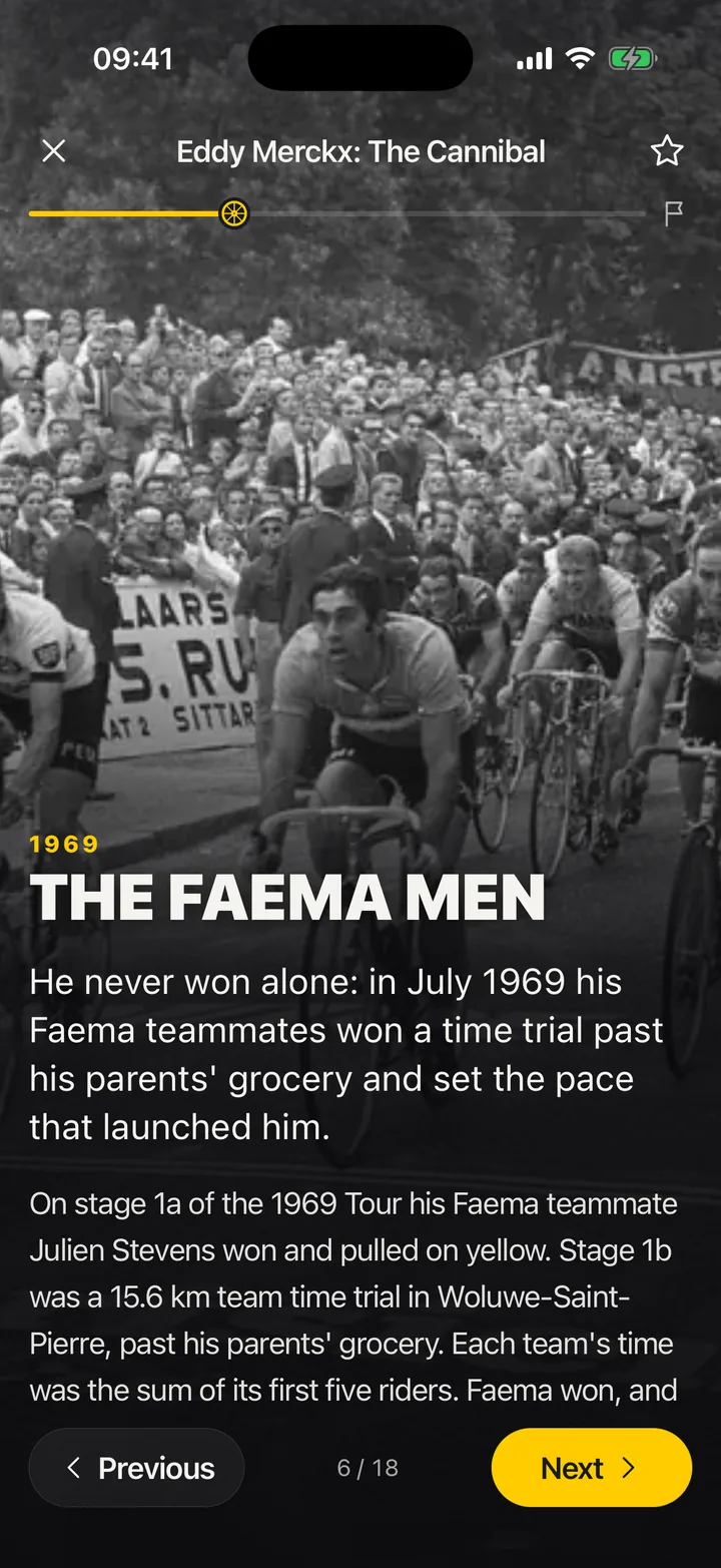 Slide The Faema men: a 1969 crowd photo of the team time trial fills the screen