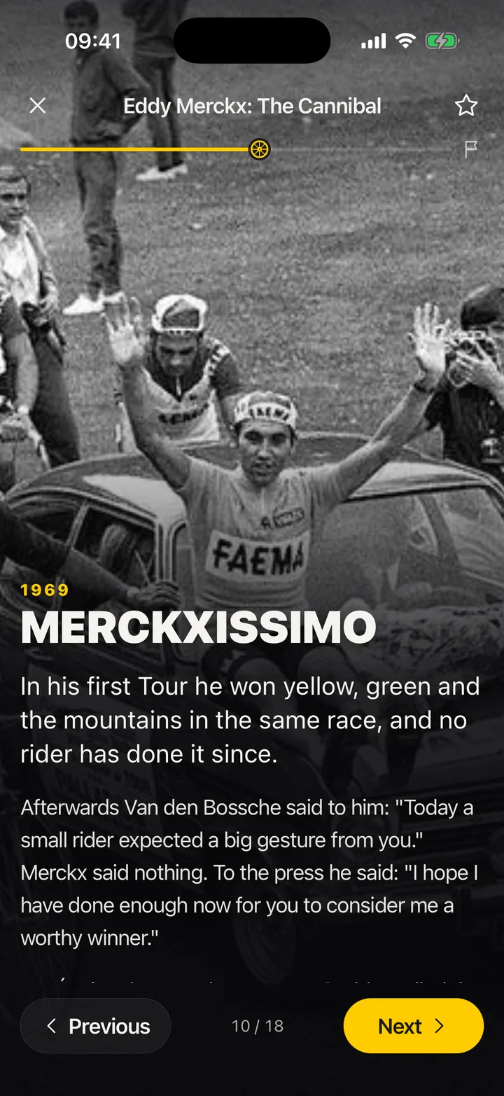 Slide Merckxissimo: Merckx with both arms raised in his Faema jersey, 1969